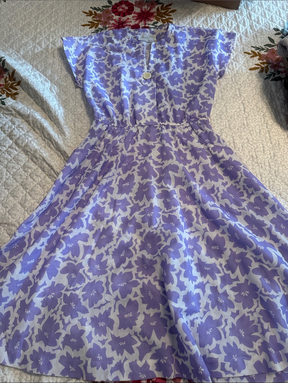 Vintage Leslie Fay Lavender Purple White Floral Day Dress Size Small